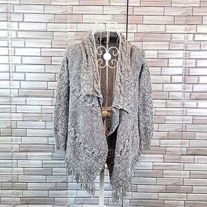 Planet Gold open front knit cardigan with Fringe - Marled Grey Womens Size S